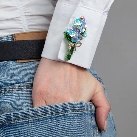 Beadwork kit for a Crystal Art Lilac brooch.