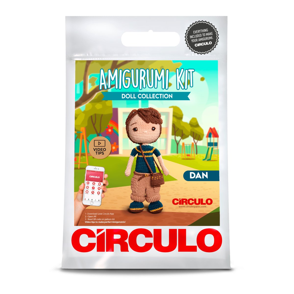 Circulo Amigurumi Kit for Dan with yarn and instructions.