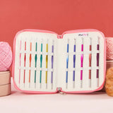 KnitPro Zing Single Ended Crochet Hook Set – Grande (47439) with 12 hooks sizes 2.0-6.0mm, in a pink fabric case
