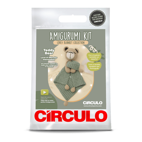 Circulo Amigurumi Crochet Kit - Lovey Blanket - All Included, Easy Instructions - Crochet Set for Intermediate - Animal Crochet Kit, Premium Amigurumi Yarn for Crocheting - Bear - Leo Hobby