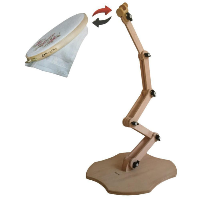 Nurge adjustable wooden floor stand for embroidery.