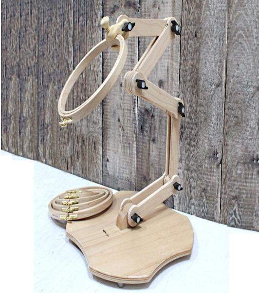 Nurge floor stand for embroidery, adjustable wooden frame.